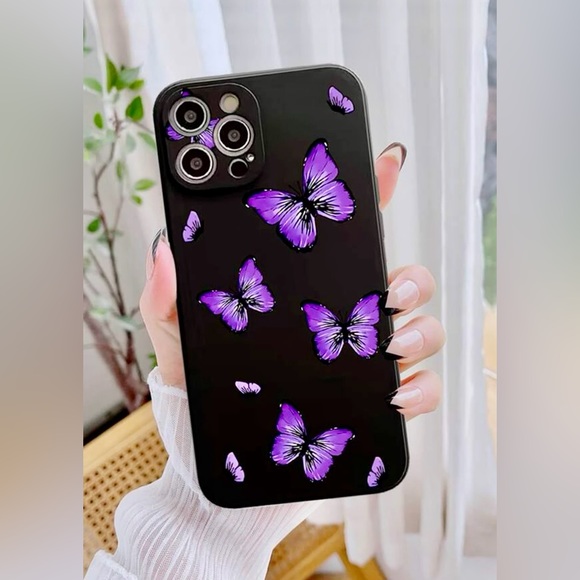 NWT iPhone13ProMax Purple Butterfly Black Rubber Phone Case - Picture 3 of 3